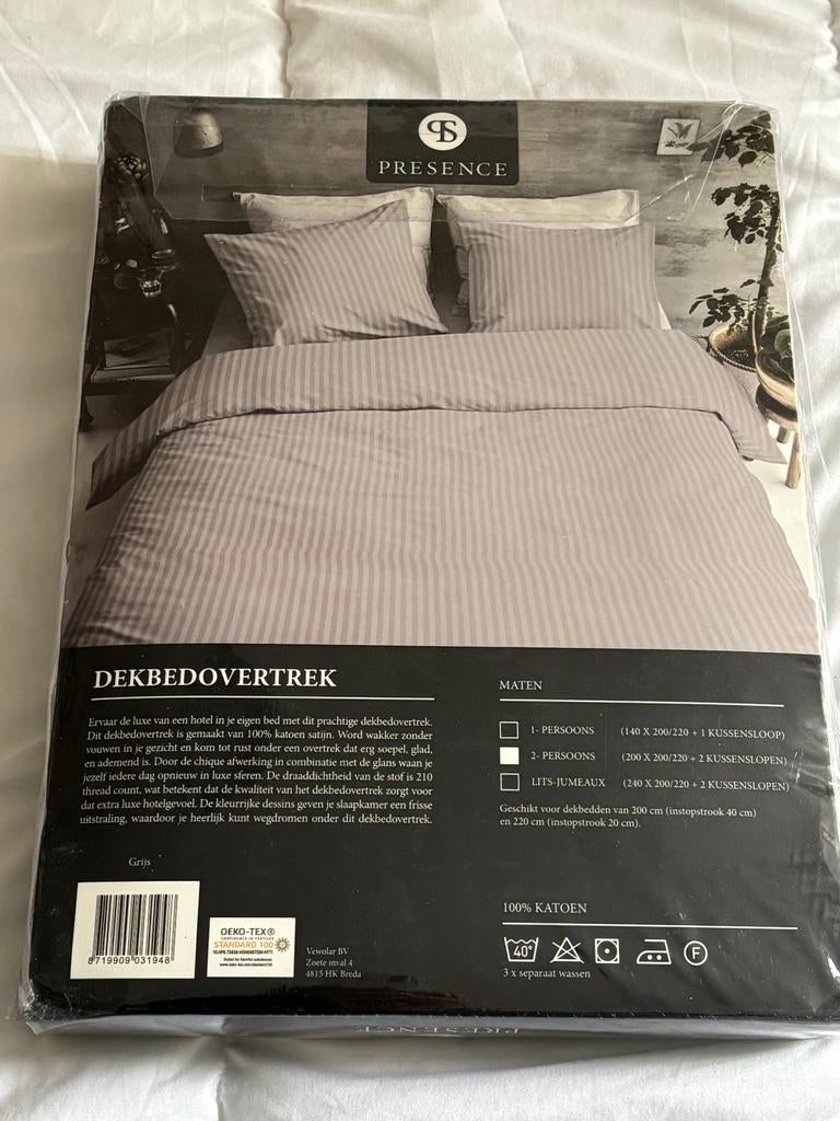 Nieuw Dekbedovertrek - Presence - Grijs Gestreep, Huis en Inrichting, Slaapkamer | Beddengoed, Dekbedovertrek, Ophalen of Verzenden