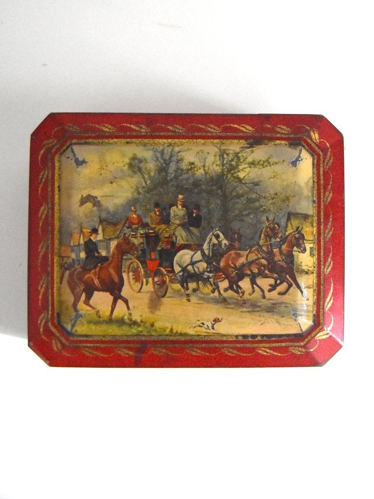 Oude Albert Heijn koektrommel (1960) met koets en paarden, Ophalen of Verzenden, Gebruikt, Koek(jes)