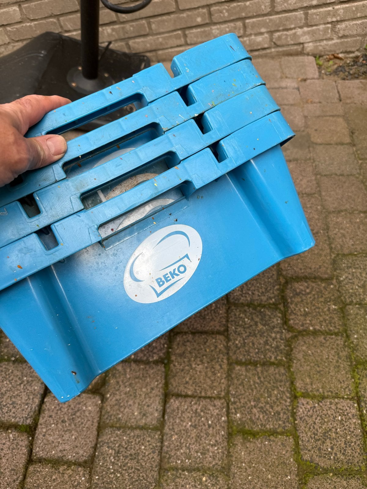 4 x Lekbak rozijnen blauwe krat van BEKO, Gebruikt, 40 tot 60 cm, Opvouwbaar, 50 tot 75 cm