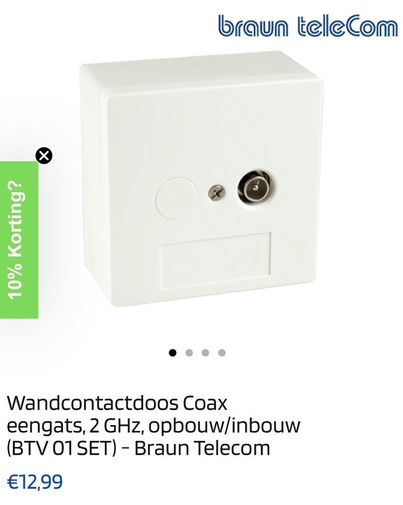 wandcontactdoos Coax van Braun Telecom.(BTV 01 SET), Ophalen of Verzenden, Nieuw, Minder dan 2 meter, Coaxiale kabel