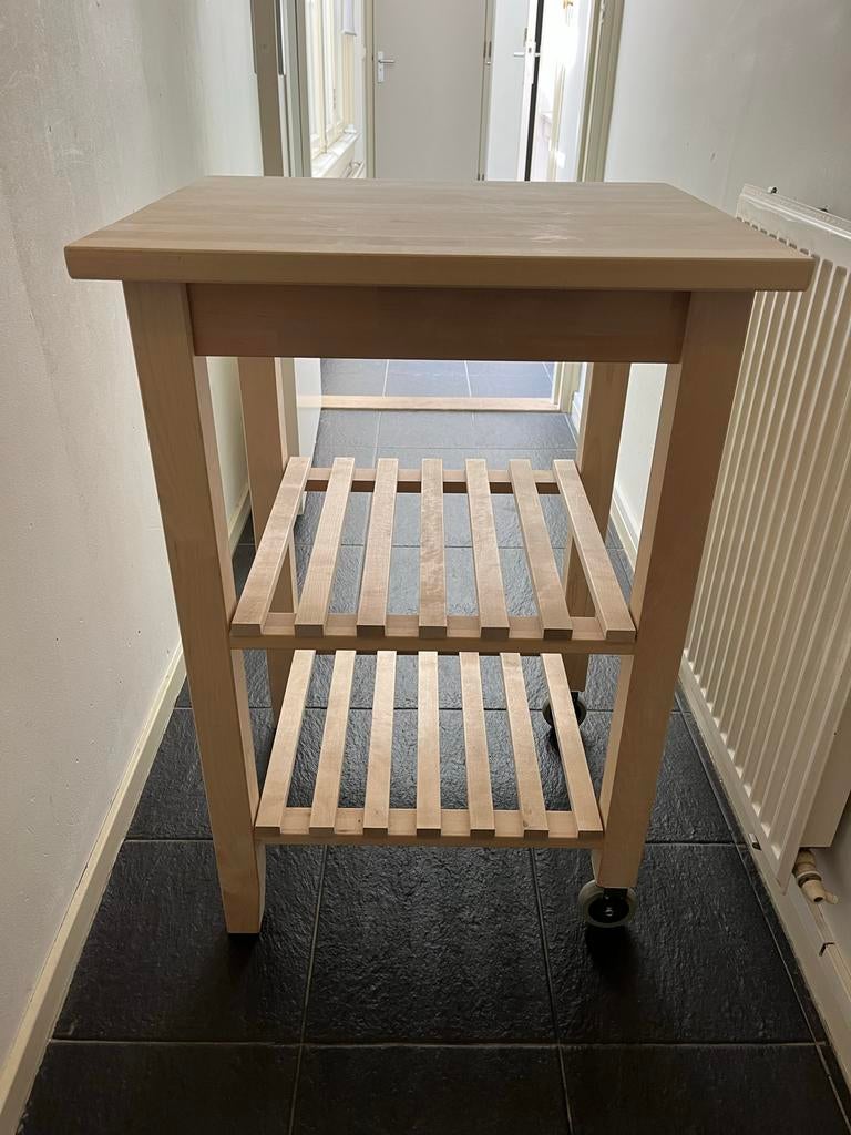 IKEA BEKVÄM Roltafel, berken, 58x50 cm nieuw, Ophalen, Tot twee personen, 50 tot 100 cm, Zo goed als nieuw