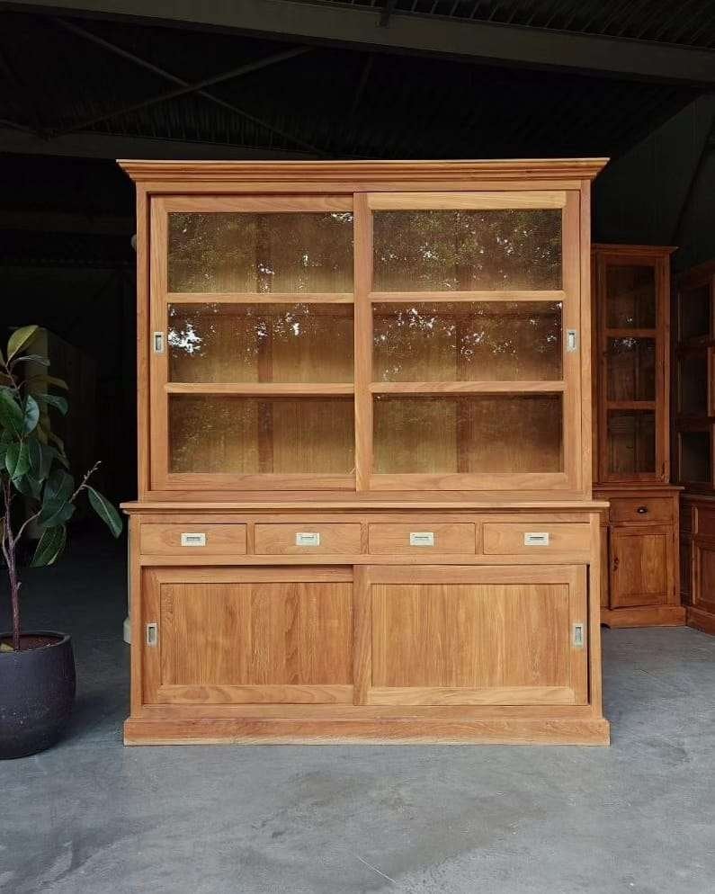 Nette teakhouten servieskast | Winkelkast teak #0447, Gebruikt, Met deur(en), -, 200 cm of meer