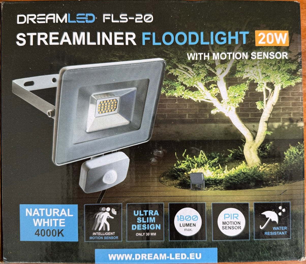 DreamLED Streamliner Floodlight 20W met bewegingssensor, Bewegingssensor, Minder dan 50 watt, Ophalen of Verzenden, Netvoeding