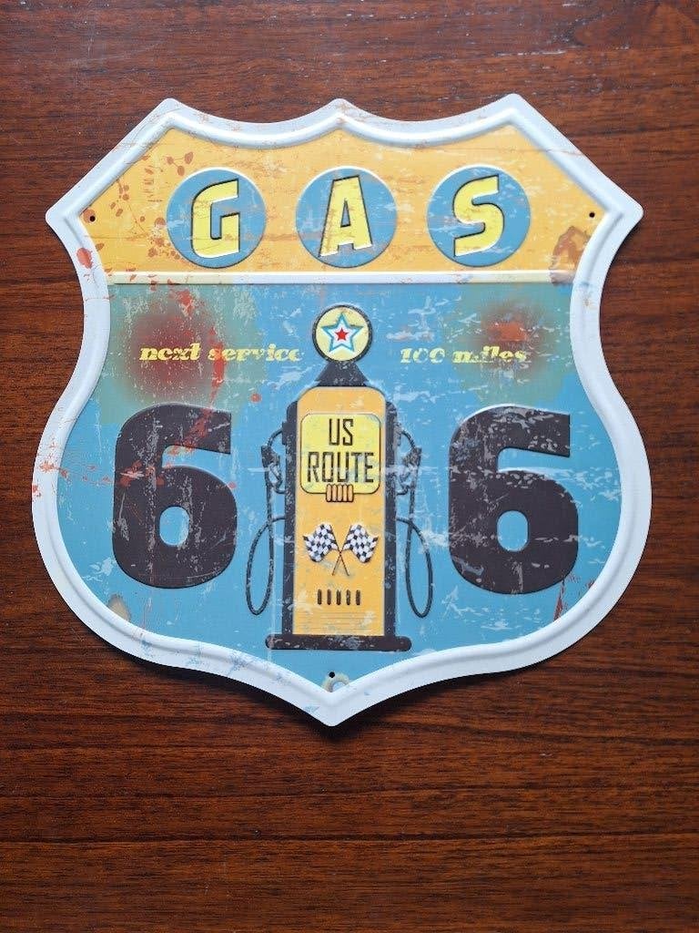 Vintage wandbord route 66, Ophalen of Verzenden, Nieuw, Auto's