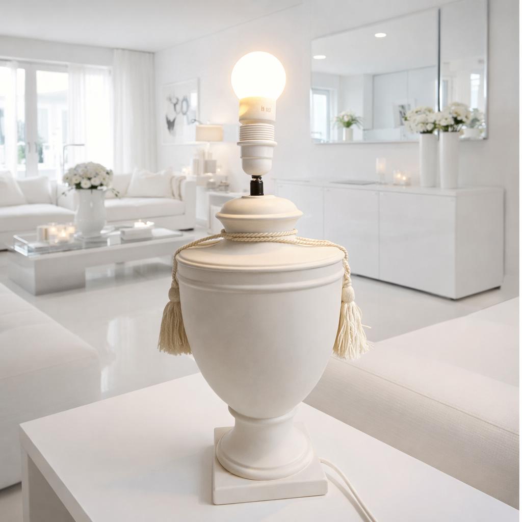 stijlvol Ikea keramische lampvoet creme-met 2 flossen, Overige materialen, Gebruikt, Ophalen of Verzenden, Urnvorm