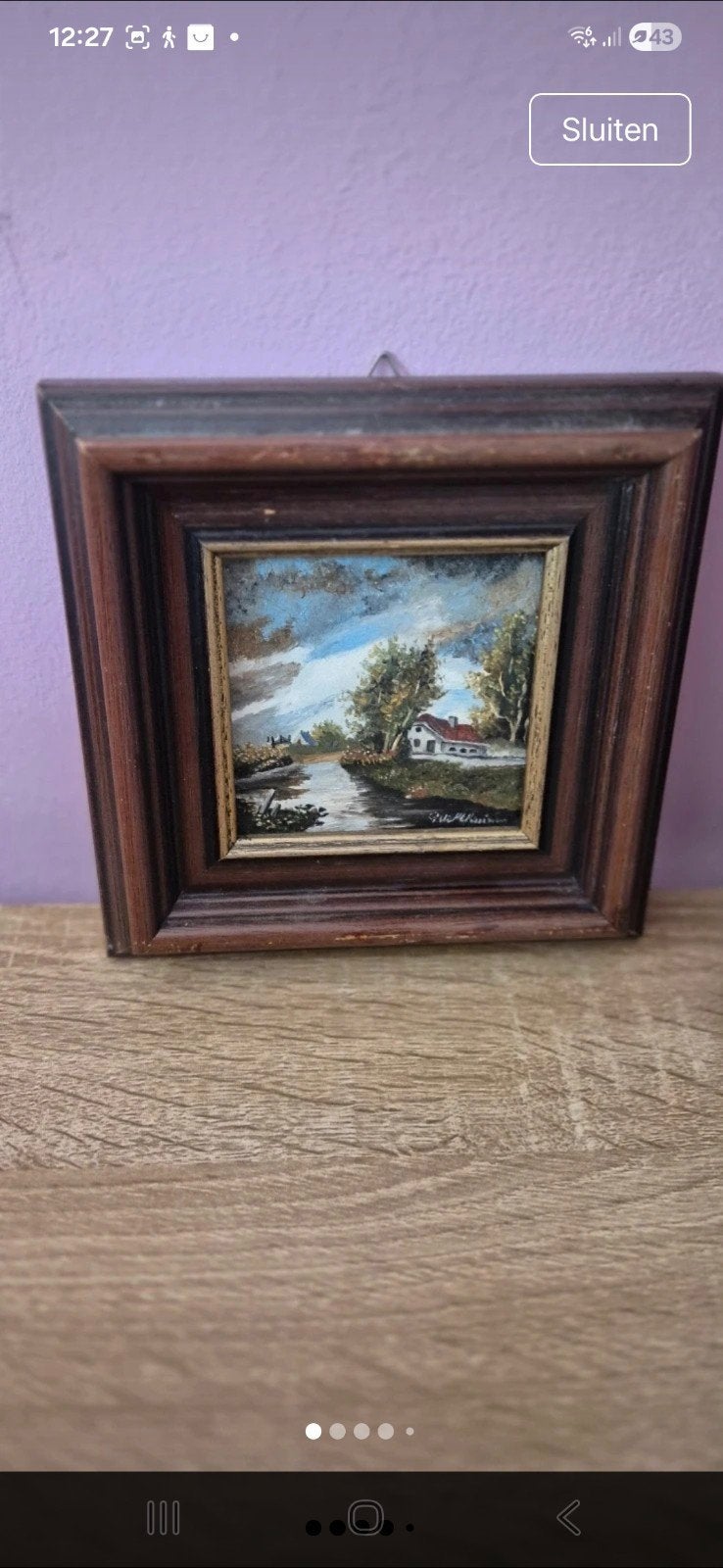 Miniatuur Schilderij Landschap met Huisje en Rivier, Antiek en Kunst, Verzenden