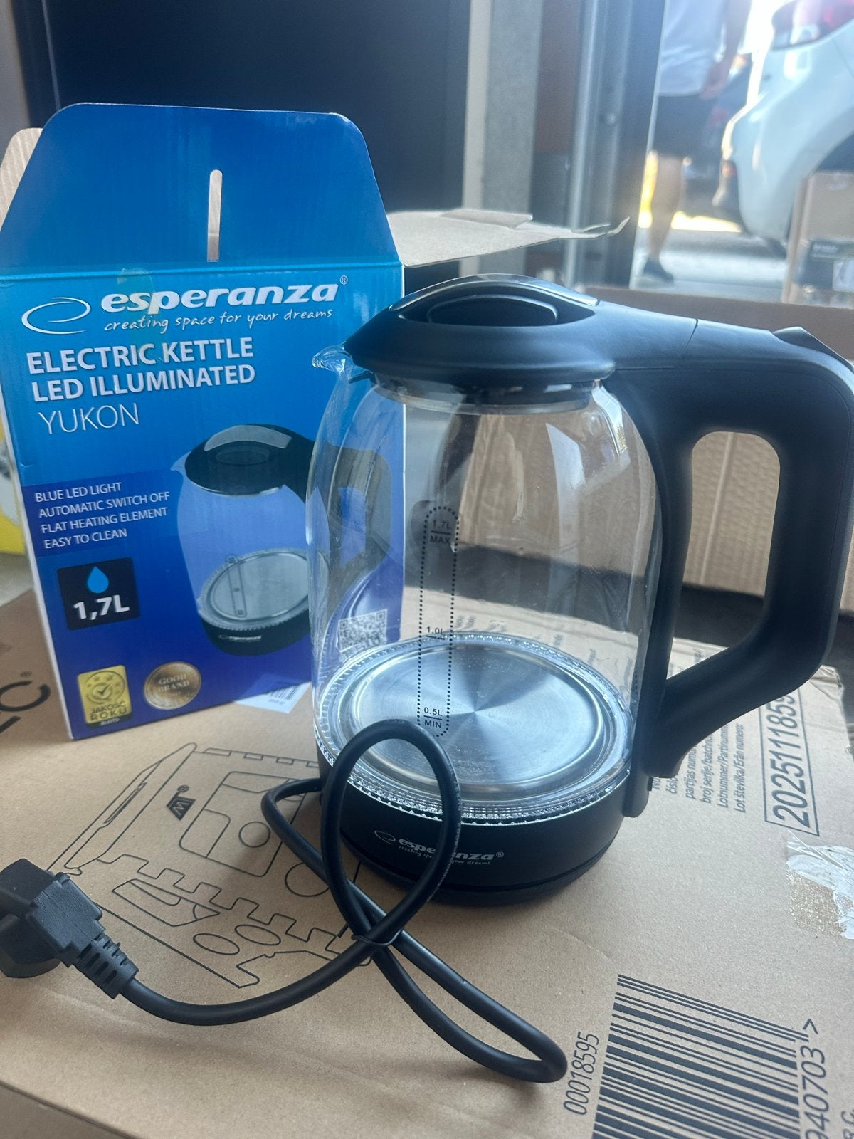Esperanza YUKON Waterkoker met LED Verlichting - 1.7L, 1 tot 2 liter, Ophalen of Verzenden, Nieuw