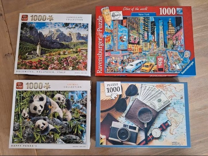 4 puzzels / legpuzzels 1000 stukjes, Ophalen, 500 t/m 1500 stukjes, Gebruikt, Legpuzzel
