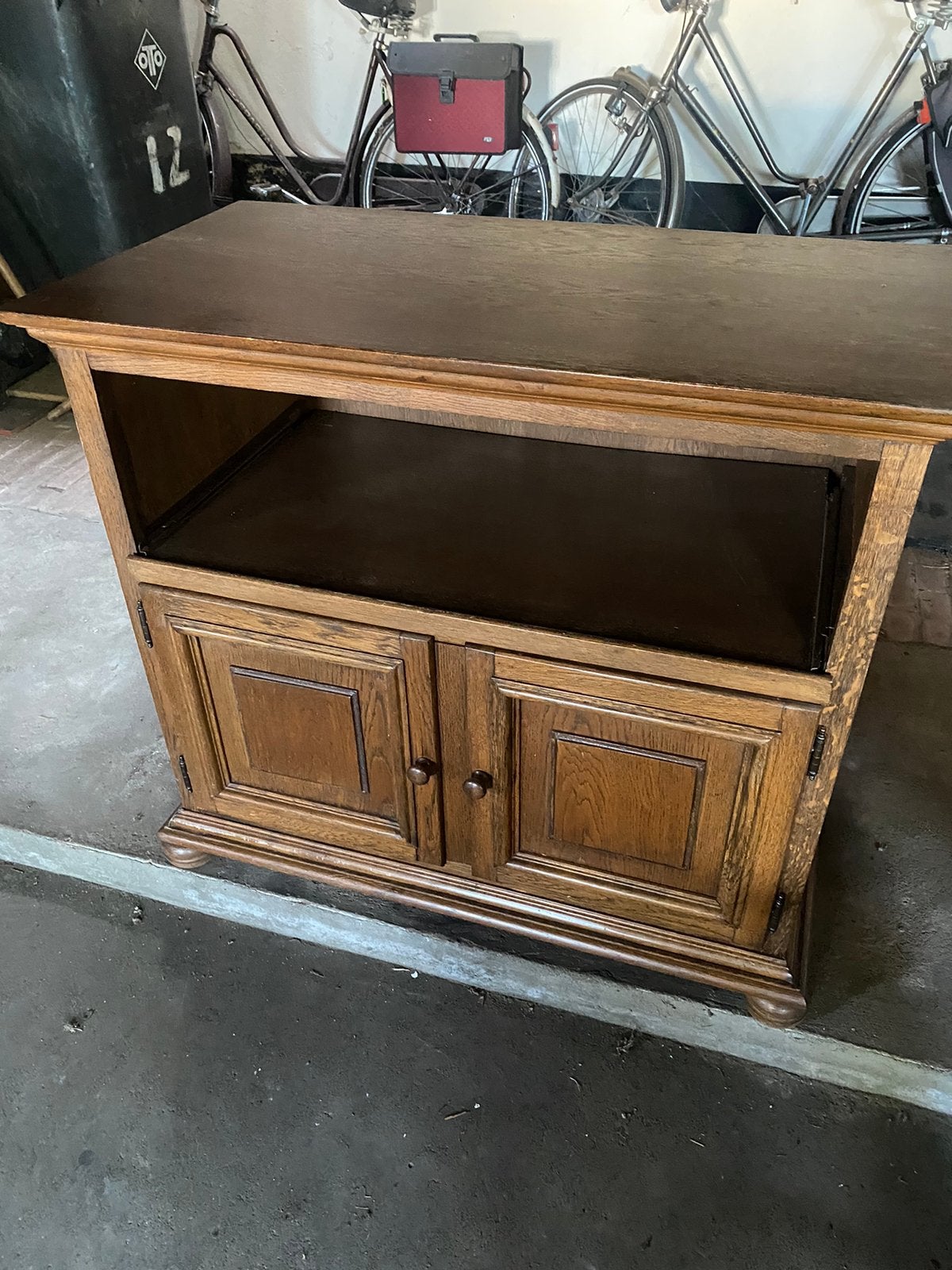 Tv meubel donker wiken, Ophalen, Gebruikt, Eikenhout, 50 tot 100 cm