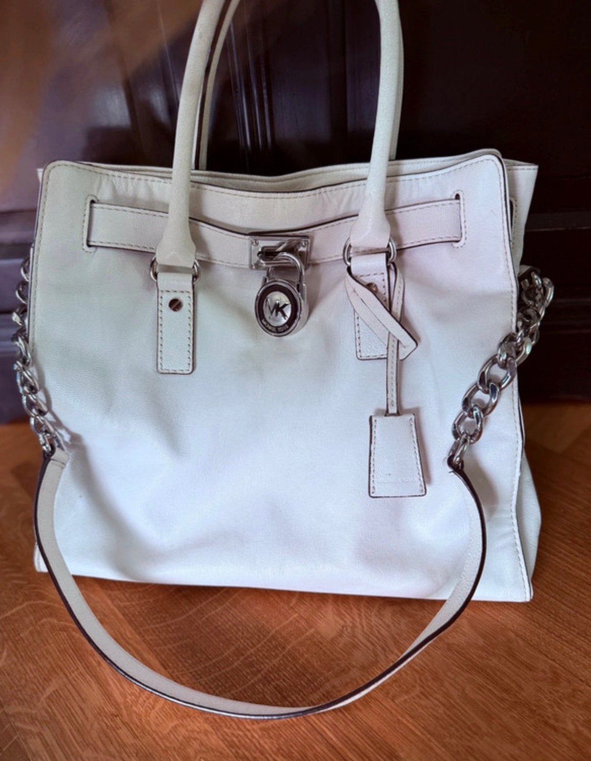 Michael Kors Hamilton totebag / shopper wit met zilver, Ophalen of Verzenden, Gebruikt, Wit, Shopper
