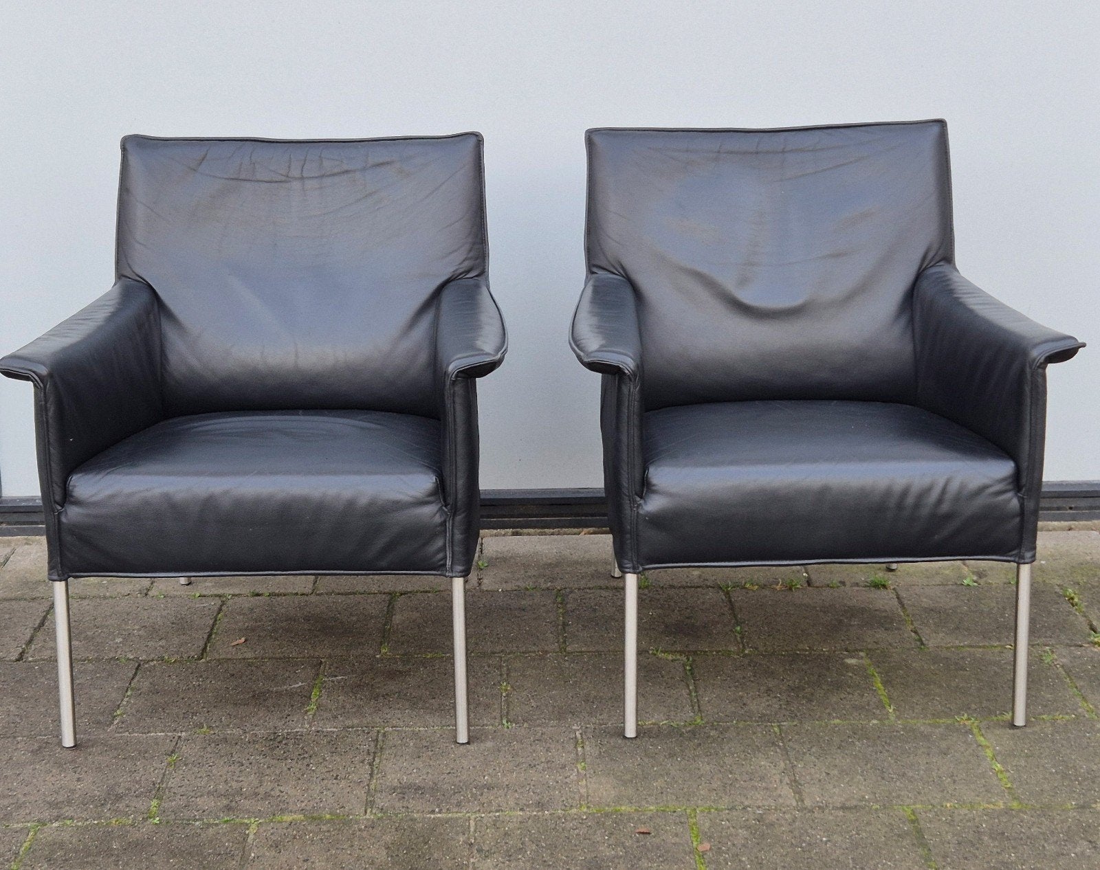 Set van 2 Design on Stock Limec fauteuils zwart leer, Gebruikt, Eyye Gerard van den berg montis stijl, Minder dan 75 cm, Ophalen of Verzenden