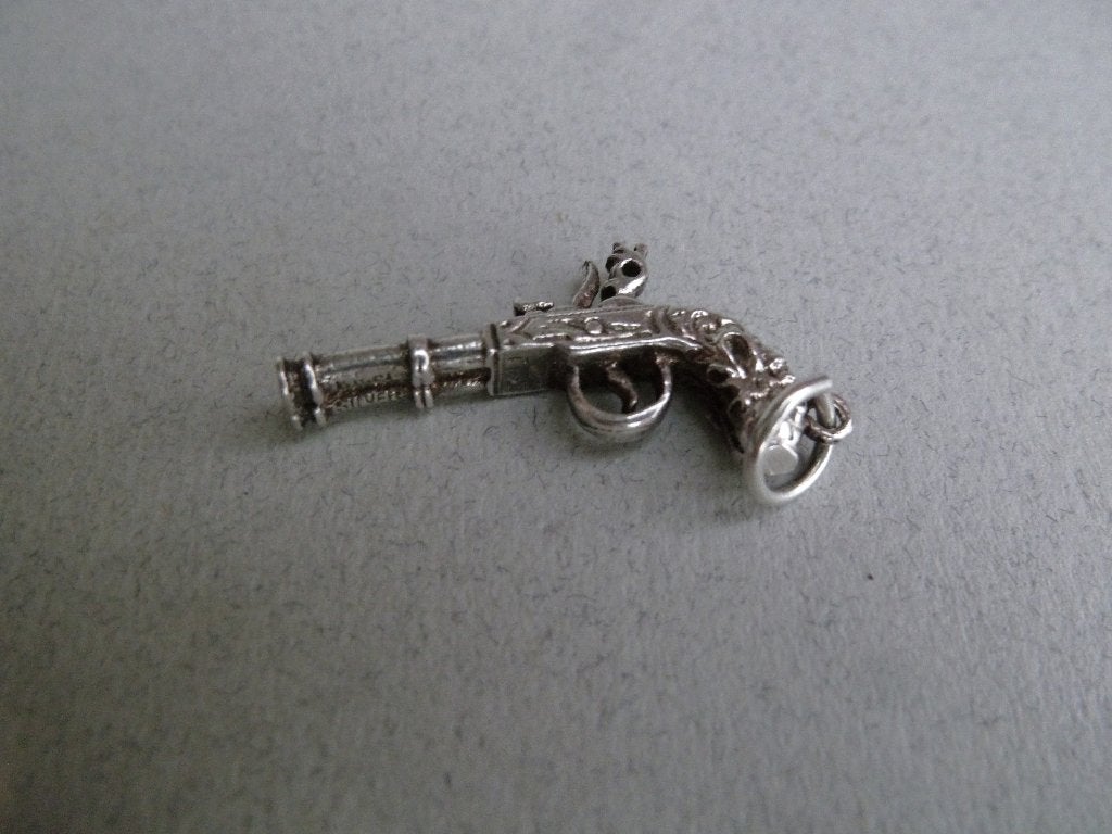 Zeldzame oude CHIM bedel zilver Flintlock antiek pistool, Verzenden, Zilver, Hanger