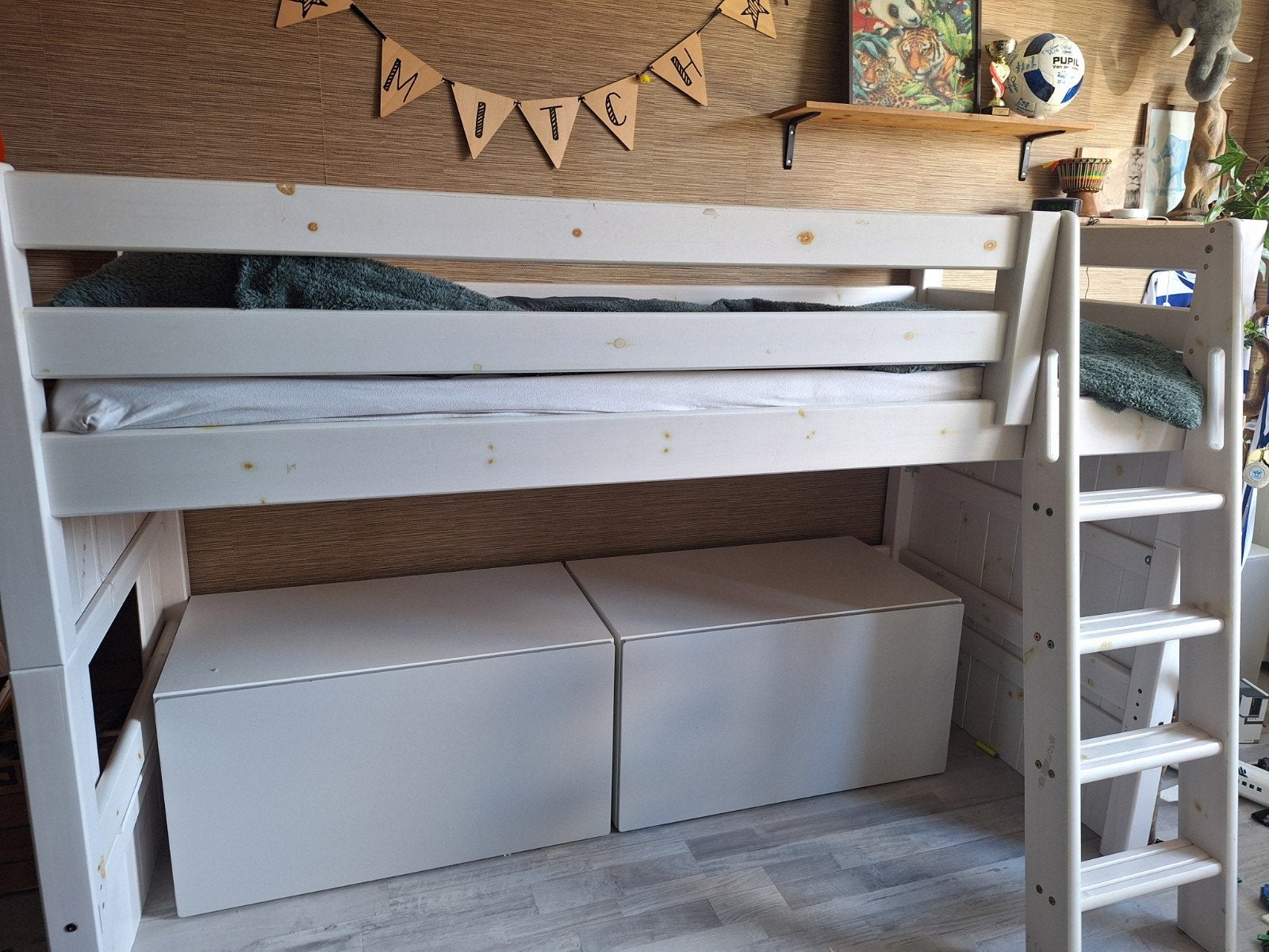 Witte halfhoogslaper, Ophalen, Gebruikt, 90 cm, Eenpersoons