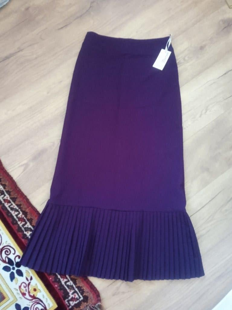 Nieuwe paarse plisse gedetailleerde maxi rok (38), Maat 38/40 (M), Bürun, Paars, Nieuw