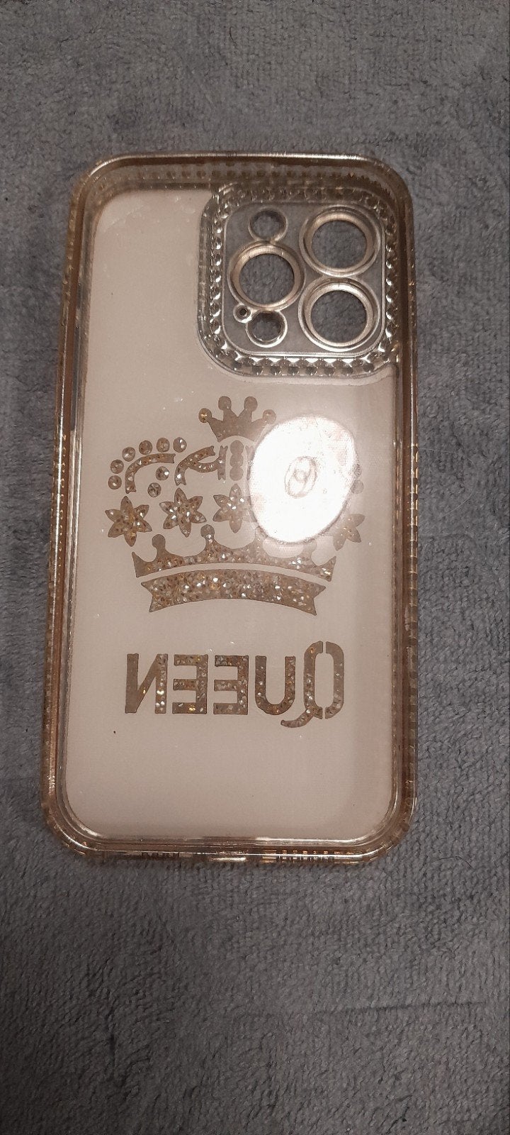 Gouden iPhone hoesje met kroon en strass steentjes, Telecommunicatie, Gebruikt, Goud, Hoesje of Tasje, Schokbestendig
