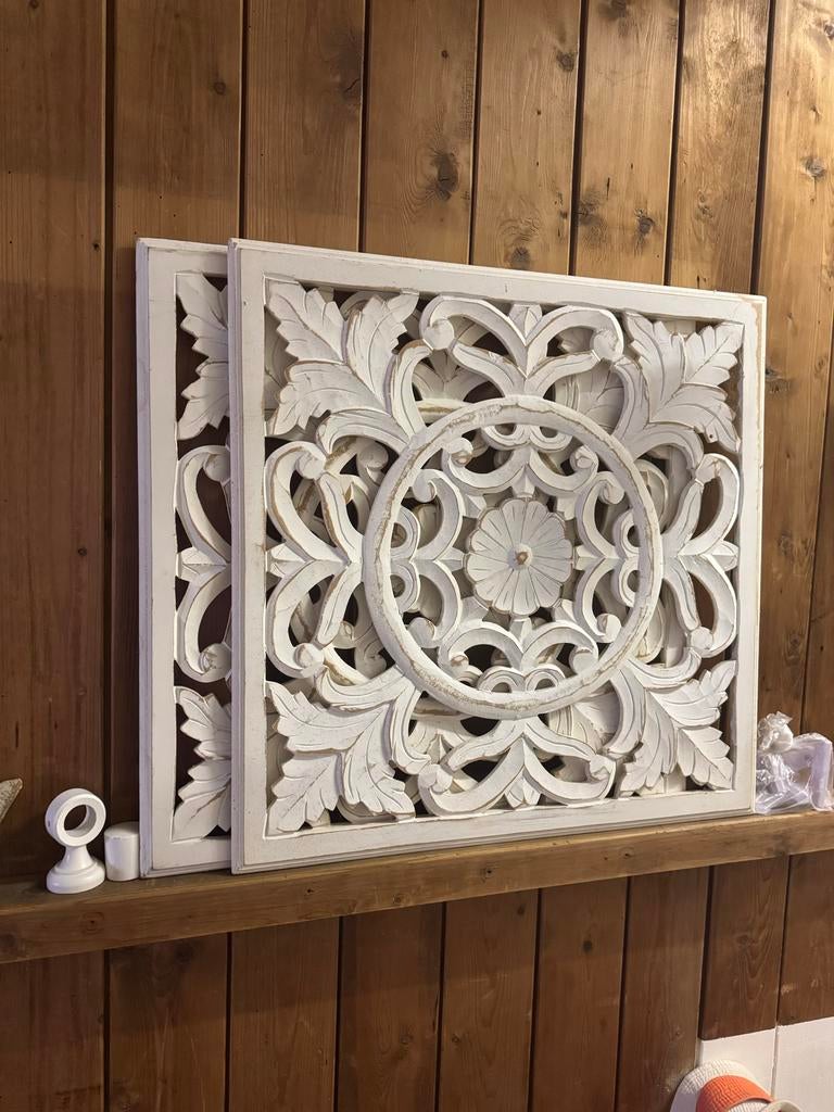 2 Mooie Vierkante Wandpanelen  60,5x60,5cm, Ophalen, Hout, Zo goed als nieuw, Wandbord of Wandpaneel