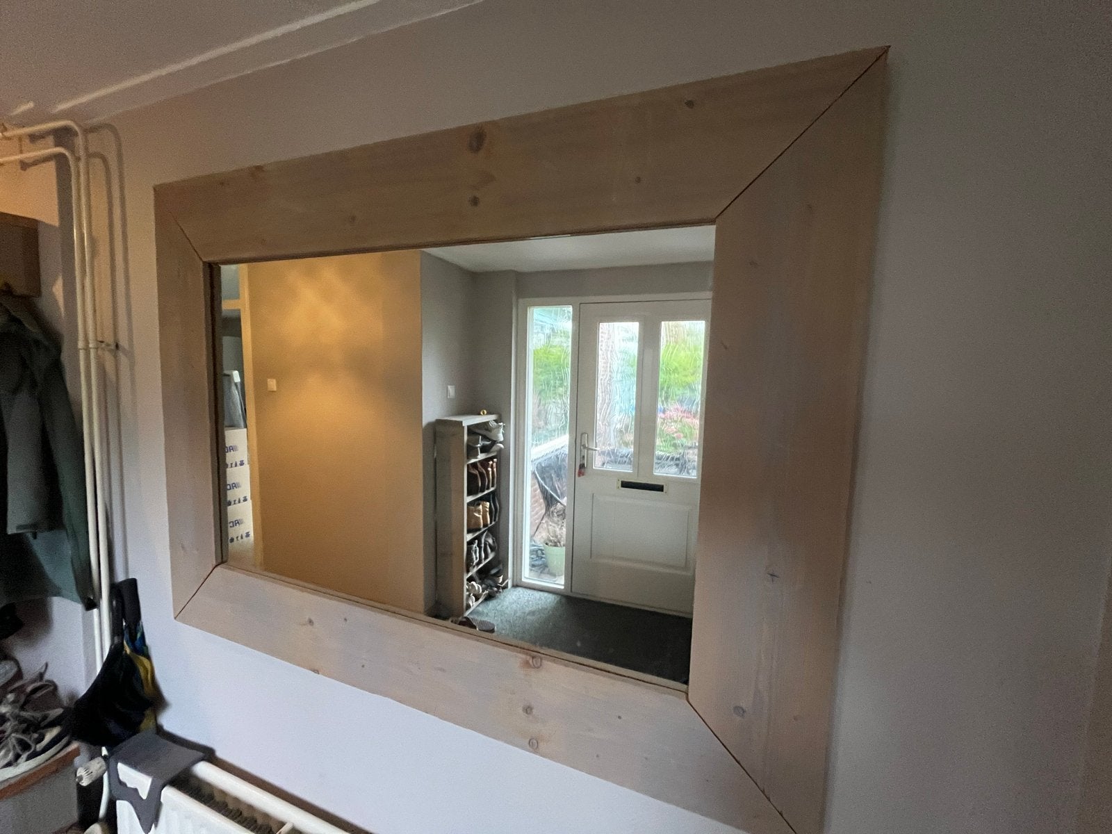 Grote spiegel met steigerhouten lijst, Huis en Inrichting, Ophalen, Gebruikt, 100 tot 150 cm, 125 cm of meer