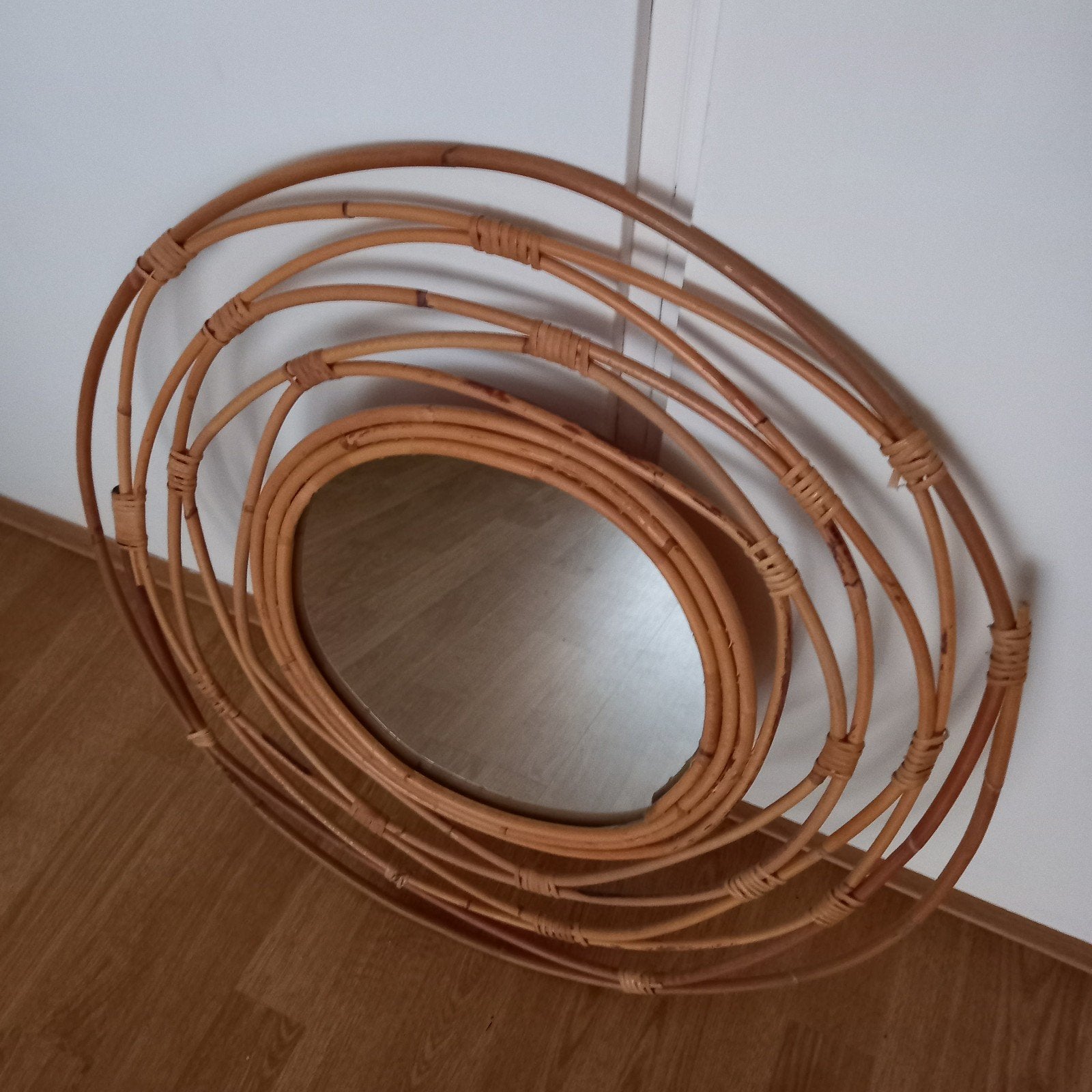 Spiegel met rotan lijst - ø60 cm, Ophalen, Rechthoekig, 50 tot 75 cm, Minder dan 100 cm