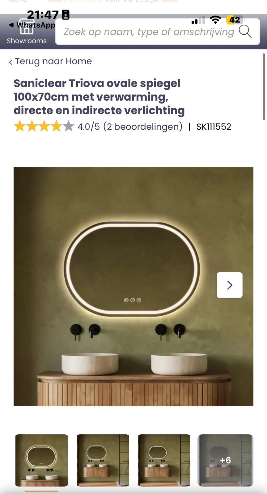 Saniclear Triova ovale spiegel met verlichting (beschadigd), Ophalen, Gebruikt, 75 tot 100 cm, Minder dan 100 cm