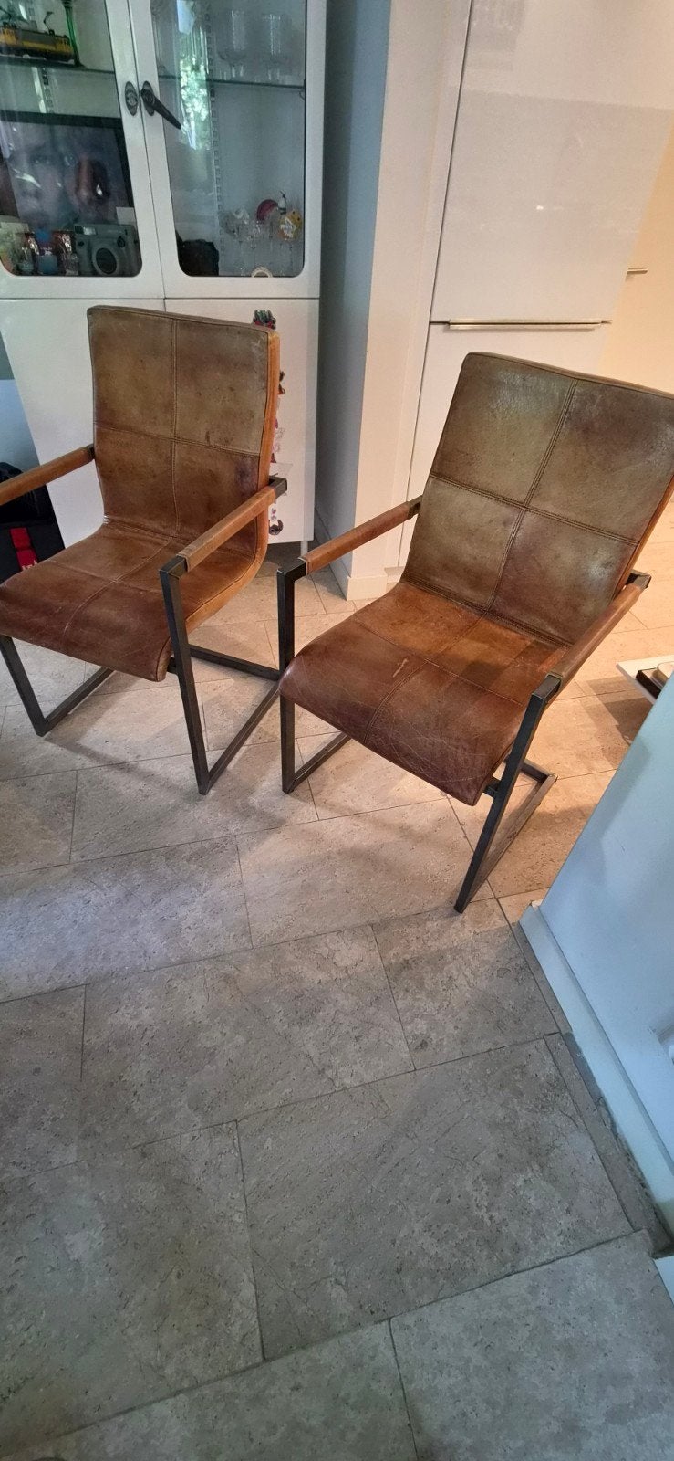 Buffelleer stoelen industrieel sturdy 4 stuks, Ophalen