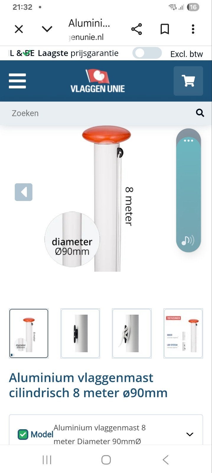 vlaggenmast nieuw 8 meter alminium, Diversen, Vlaggen en Wimpels, Ophalen of Verzenden, Nieuw