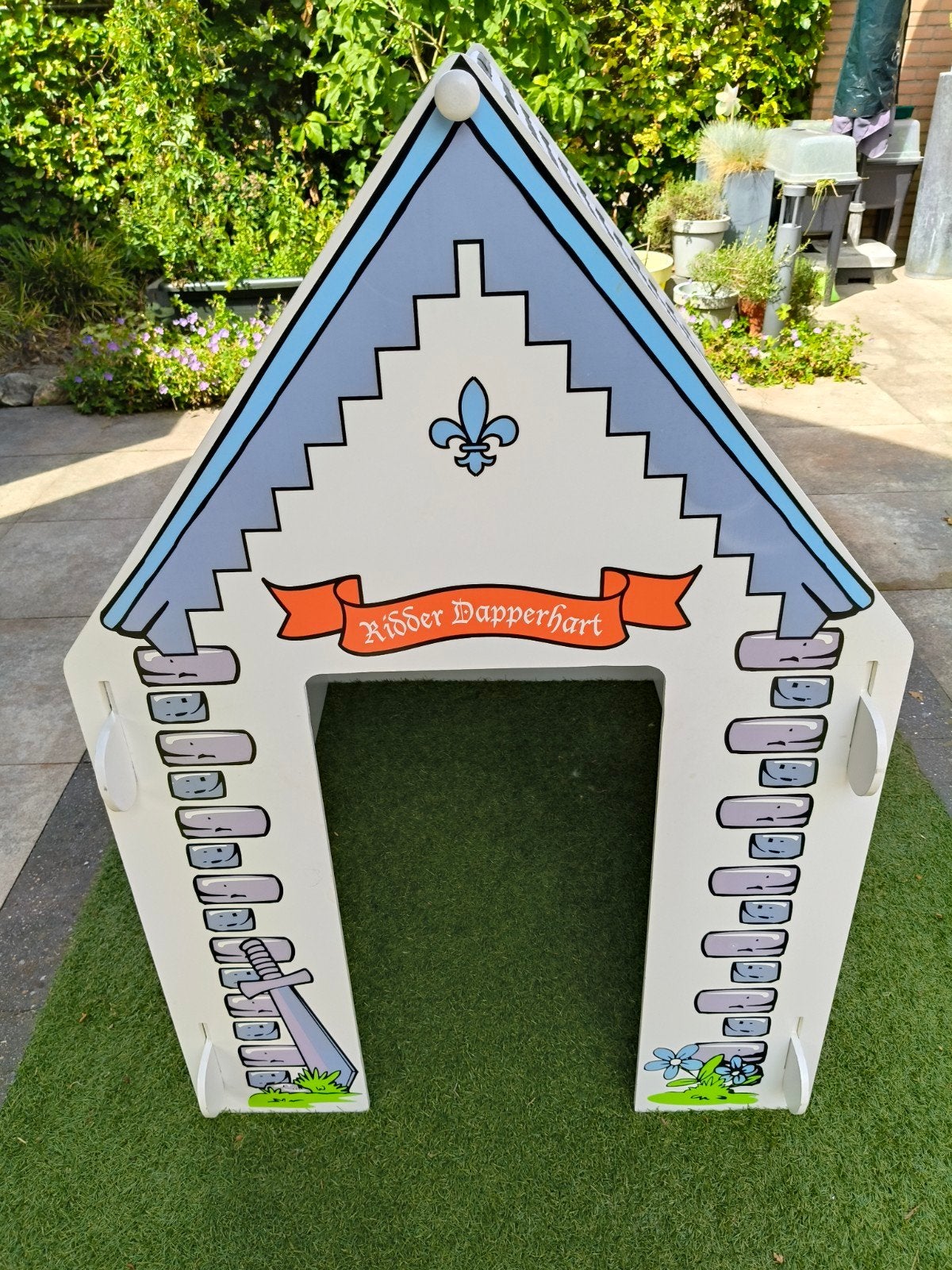 Leuk houten speelhuis met stoffen dak, Ophalen, Gebruikt