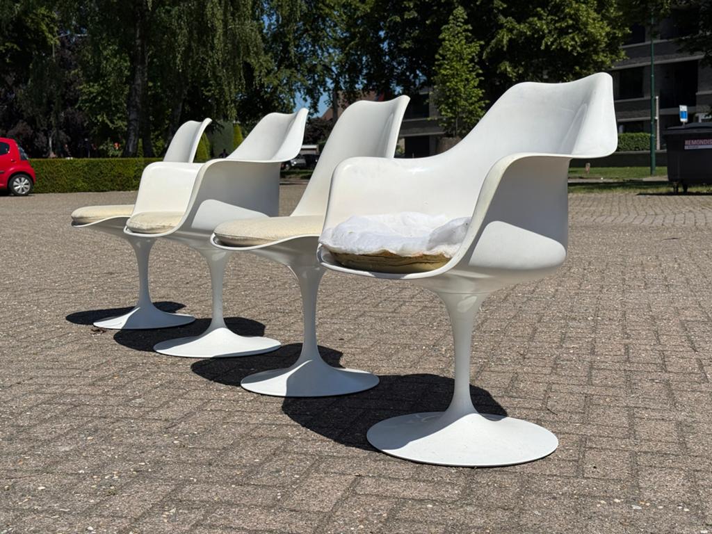 Knoll Saarinen Tulip eetkamerstoelen (4 stuks) - Opknapper, Kunststof, Gebruikt, Wit, Ophalen of Verzenden