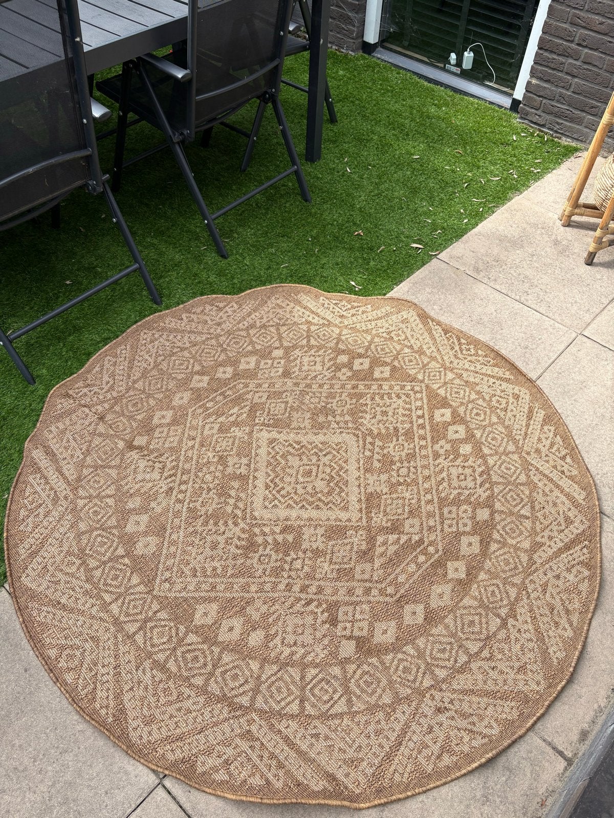 Rond buitenkleed Ibiza stijl, Ophalen, 100 tot 150 cm, Beige, Rond