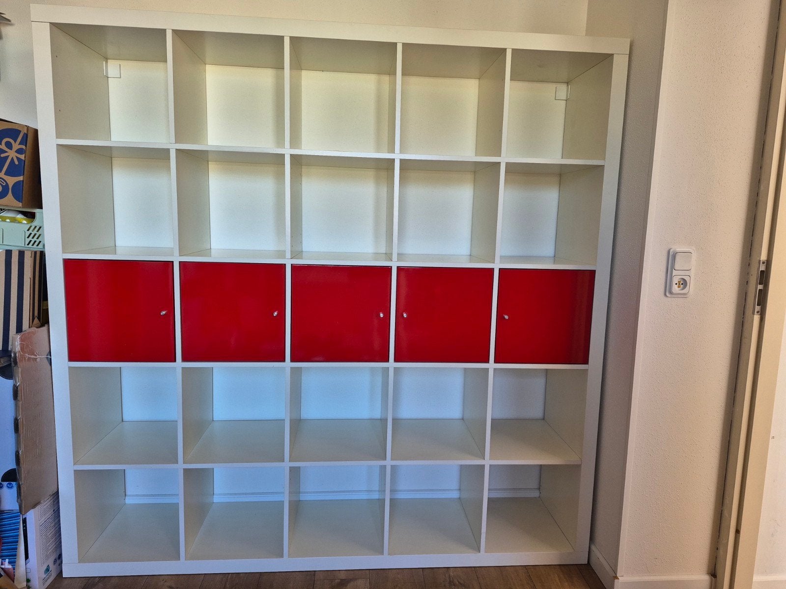 Ikea Kallax kast 182x182 cm met rode inzetdeuren, Ophalen, Kunststof, 150 tot 200 cm, 150 tot 200 cm