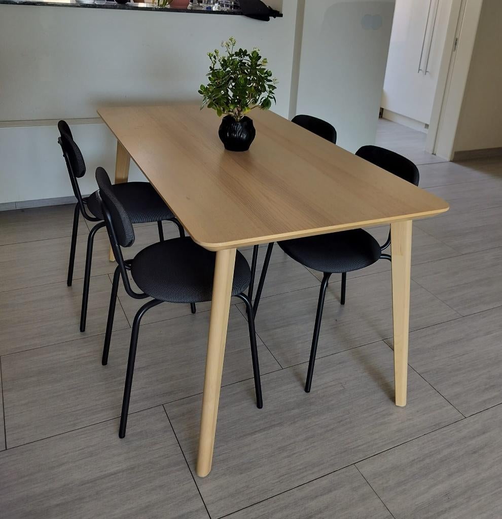 IKEA LISABO Eettafel (140x78) + 4 Stoelen - Essenfineer, Ophalen, 100 tot 150 cm, 50 tot 100 cm, Zo goed als nieuw