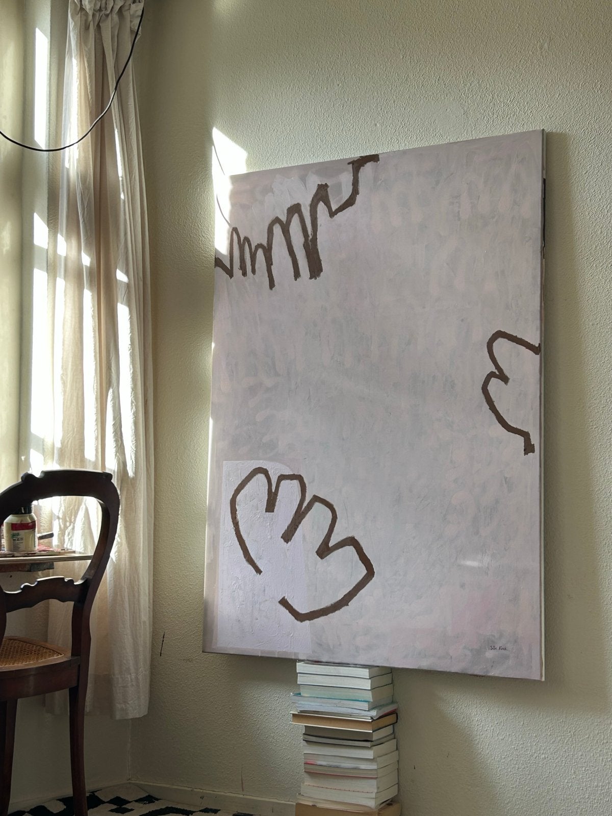 Groot minimalistisch schilderij (100x140 cm) - Bruin/Roze, Antiek en Kunst, Ophalen of Verzenden
