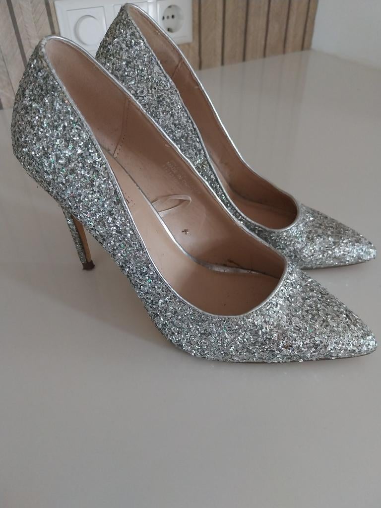 Zilveren glitter pumps/hoge hakken, Ophalen of Verzenden, Zo goed als nieuw, Overige kleuren