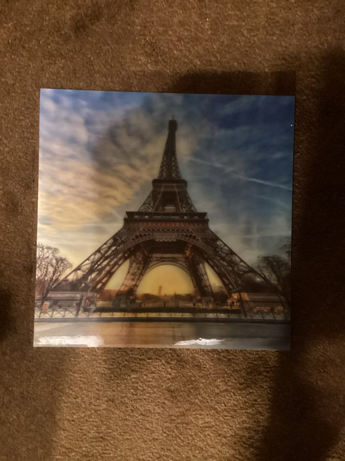 Schilderij Eiffeltoren op Plexiglas, Huis en Inrichting, Woonaccessoires | Schilderijen, Tekeningen en Foto's, Minder dan 50 cm