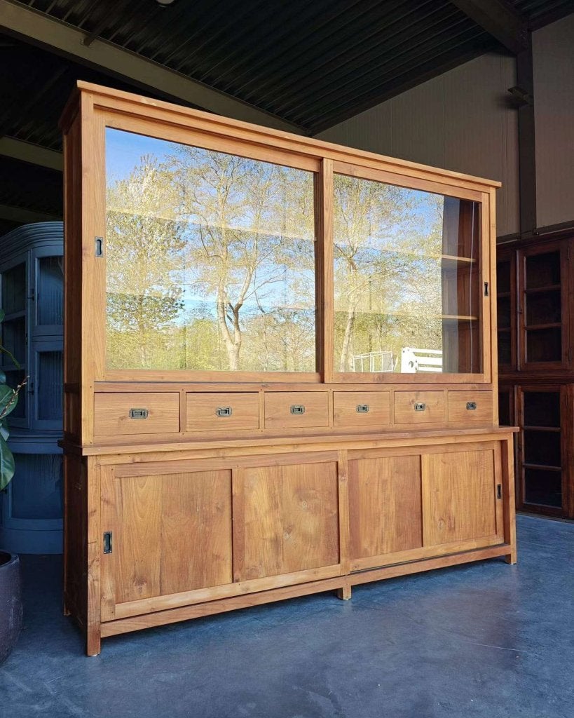 Grote vintage biologiekast | Schoolkast teakhout #6726, Niet ingevuld, Gebruikt, Met deur(en), 200 cm of meer