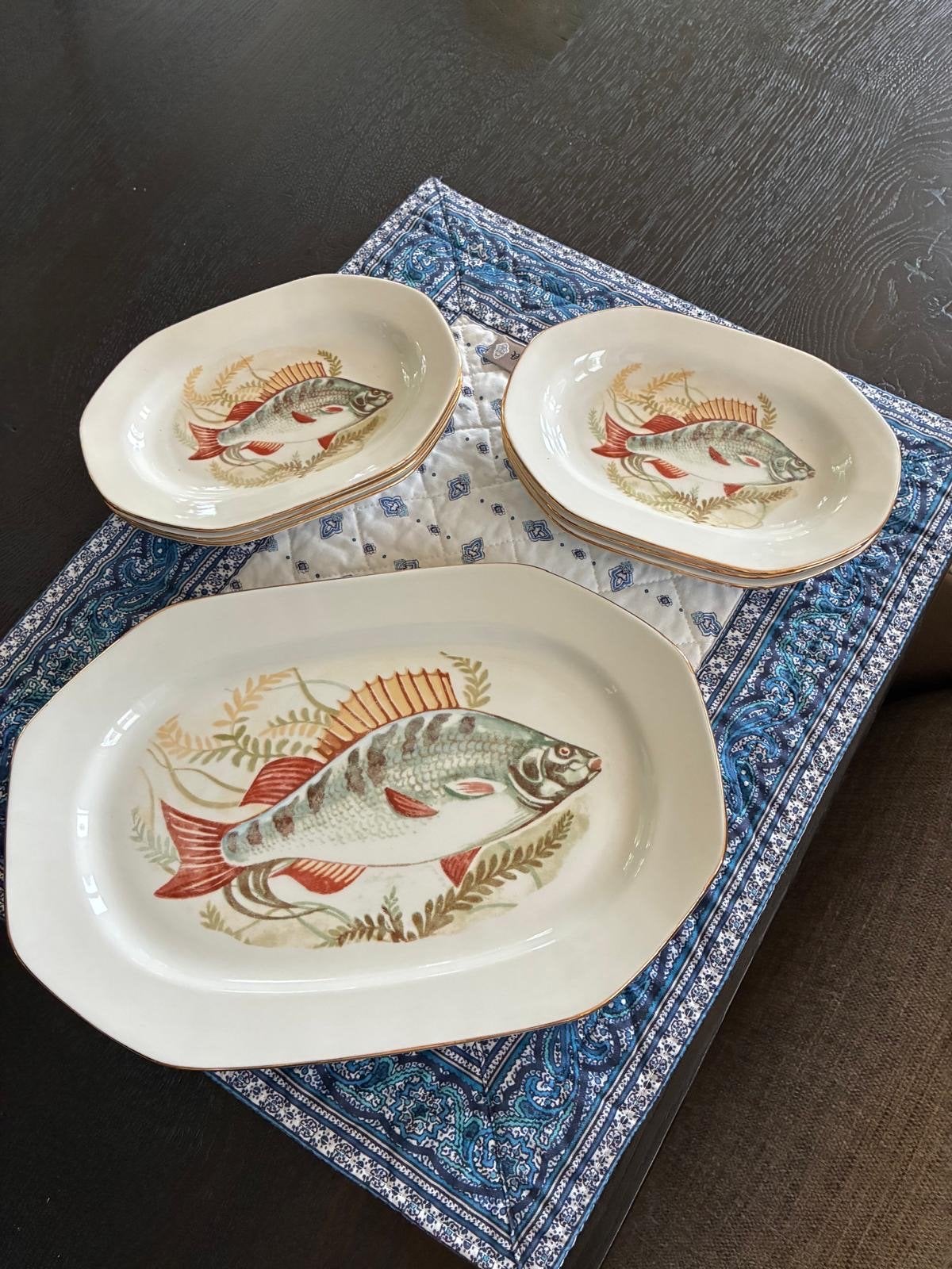 Antiek Roemeens Visservies - Schaal met 6 bordjes, Ophalen of Verzenden