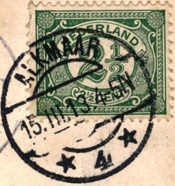 805195	Alkmaar	NH 1913 Kaasmarkt	Gelopen met postzegel, Ophalen of Verzenden, Voor 1920, Gelopen, Noord-Holland