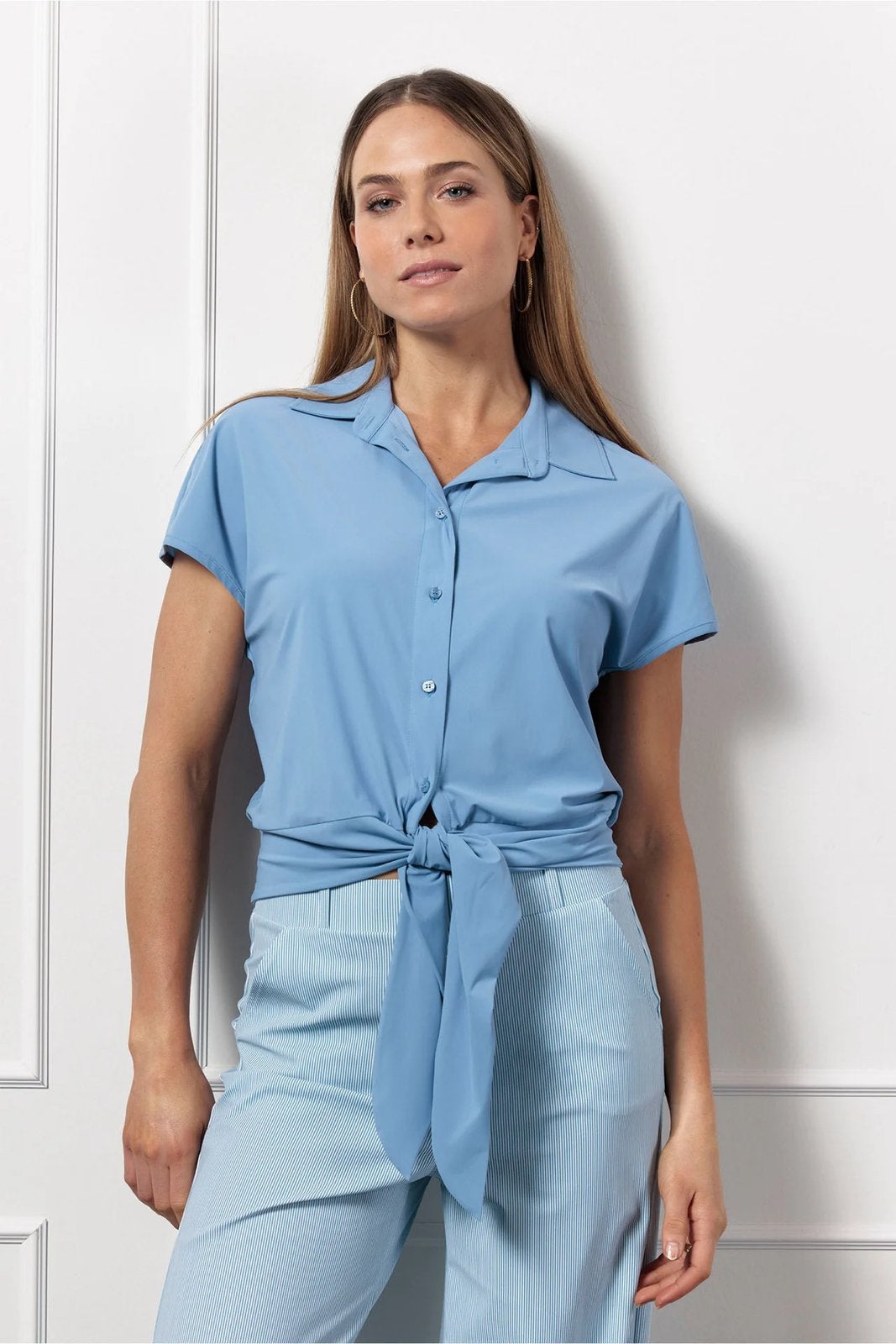 Studio anneloes knot blouse XL mid blue travelstof, Blauw, Maat 46/48 (XL) of groter, Ophalen of Verzenden, Zo goed als nieuw