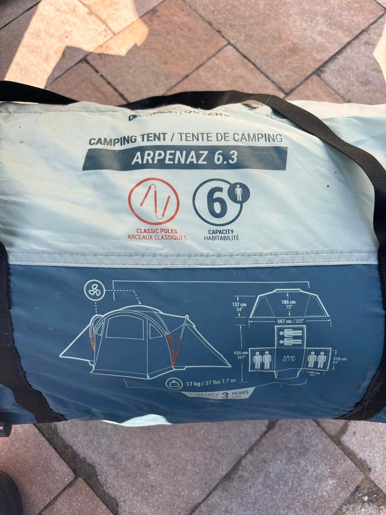 Decathlon Arpenaz 6.3 familietent - 6 personen, Ophalen of Verzenden, Zo goed als nieuw, Tot en met 6