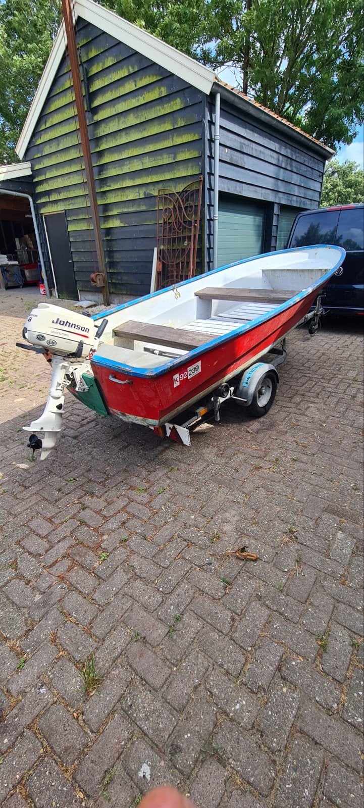 Motorboot+nagenoeg nw. Motor+ trailer., Watersport en Boten, Ophalen, Trailer