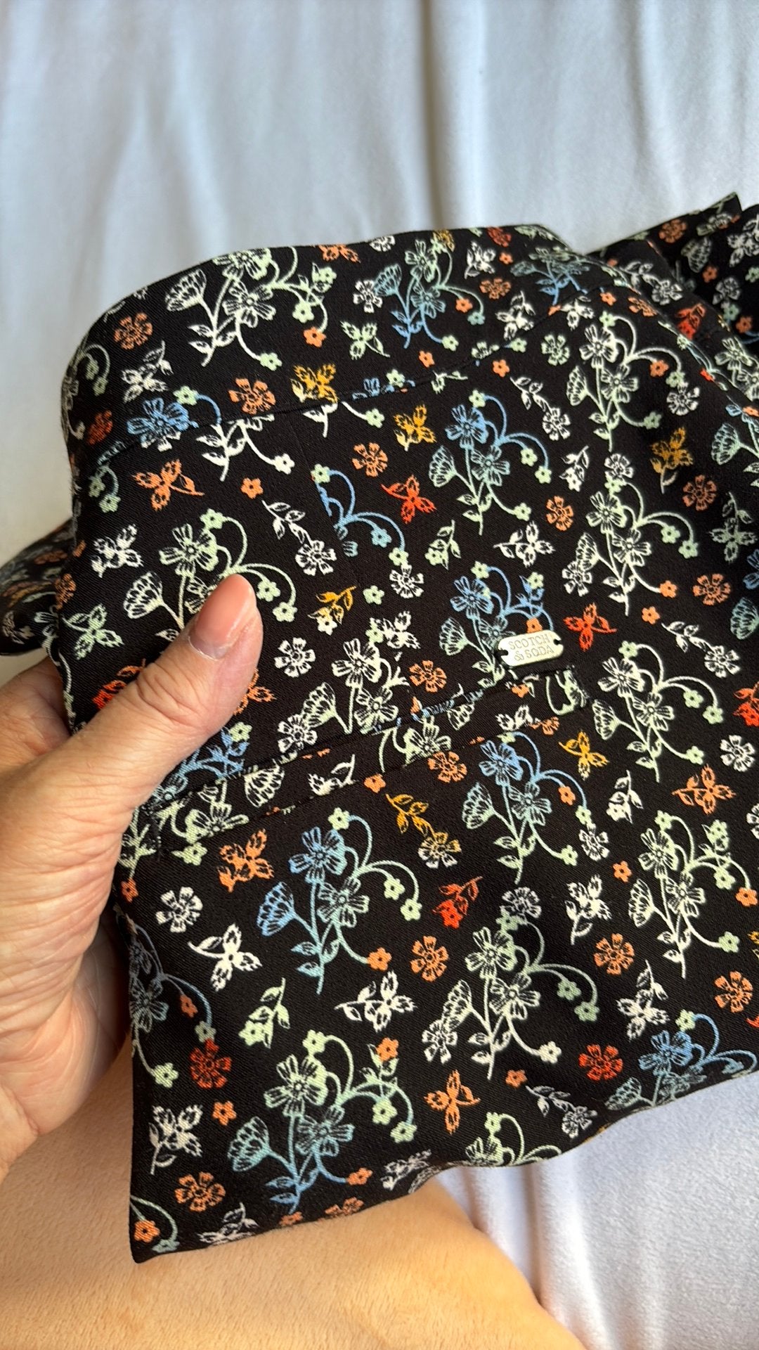Scotch & Soda Bloemenprint Broek Maat M, zgan!, Maat 38/40 (M), Verzenden, Zwart, Zo goed als nieuw