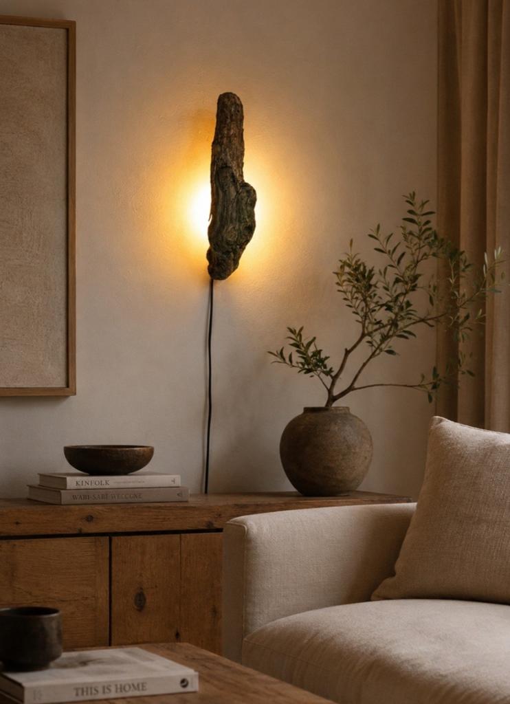 Landelijke wandlamp van drijfhout, Huis en Inrichting, Lampen | Wandlampen, Ophalen of Verzenden, Nieuw, Hout