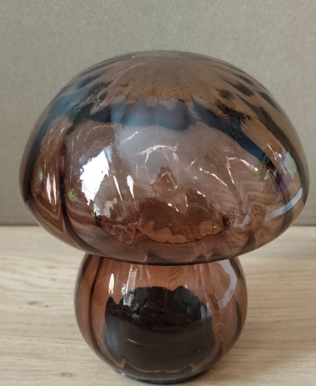 Glazen paddestoel led lampje-Herfst decoratie-Bruin glas, Verzenden, Overige fittingen, Zo goed als nieuw, Glas