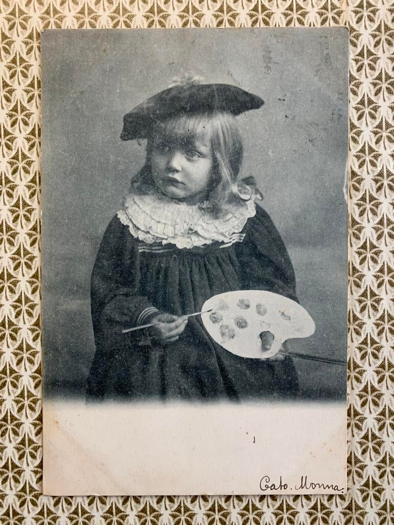 1902 Meisje met schilderspalet (NN), Ophalen of Verzenden, Voor 1920, Gelopen, Kinderen