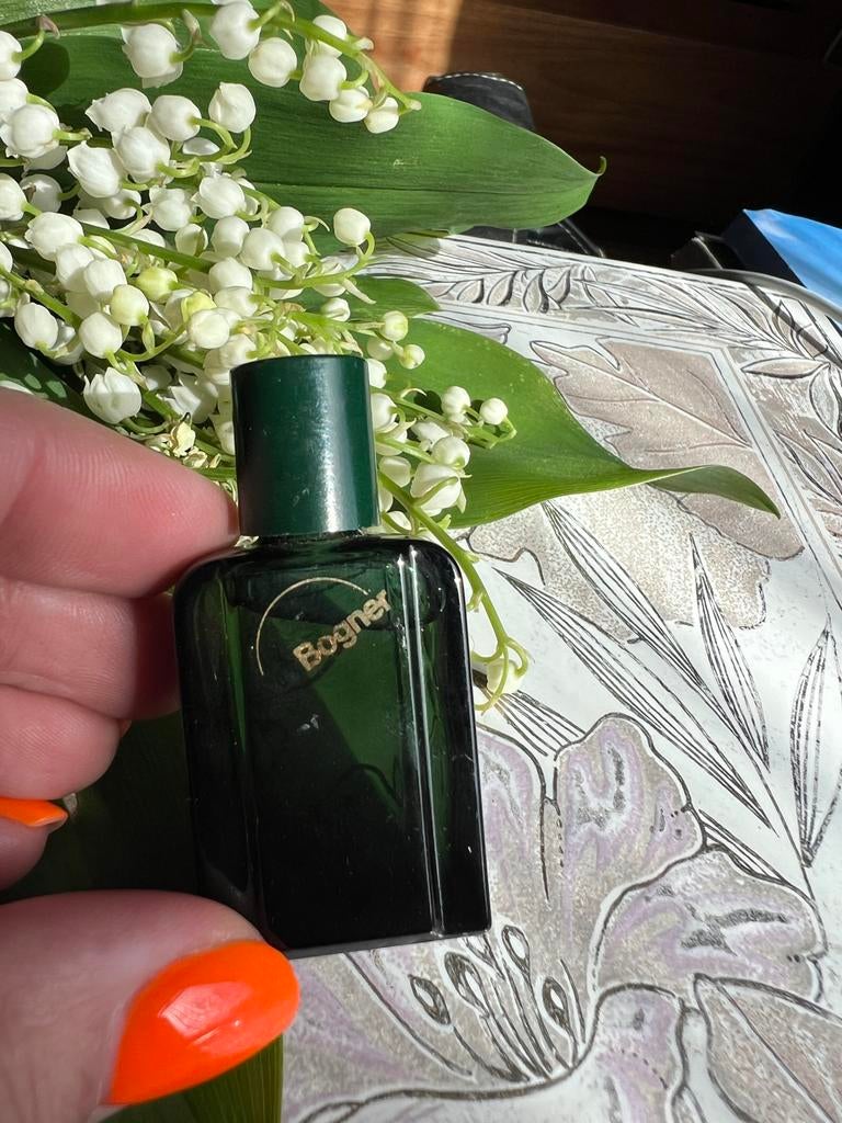 Vintage Bogner Miniatuur  5 ml Parfumflesje - Groen Glas, Ophalen of Verzenden, Gebruikt