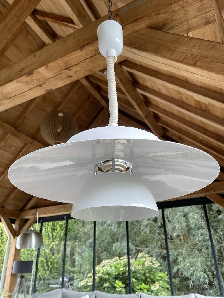 Witte Hanglamp/Schaallamp (Eglo) Deens/Scandinavisch, Gebruikt, Scandinavisch, Metaal, E27 (groot)