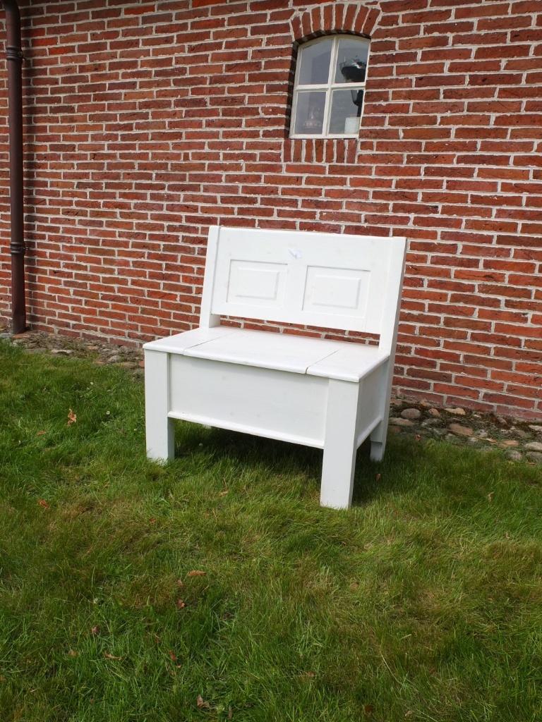 Gespoten oud witte schuine klepbank 120 cm, Tuin en Terras, Ophalen of Verzenden