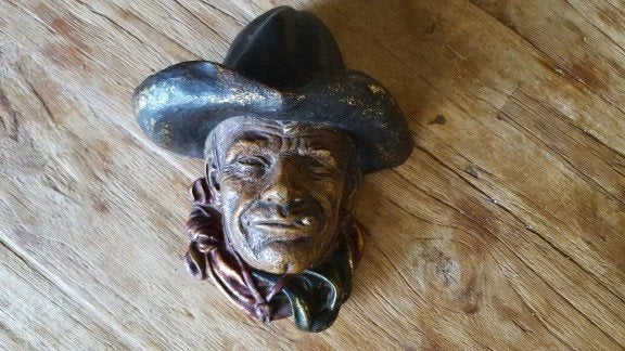 Zwaar hangend stenen cowboyhoofd, Antiek en Kunst, Ophalen of Verzenden