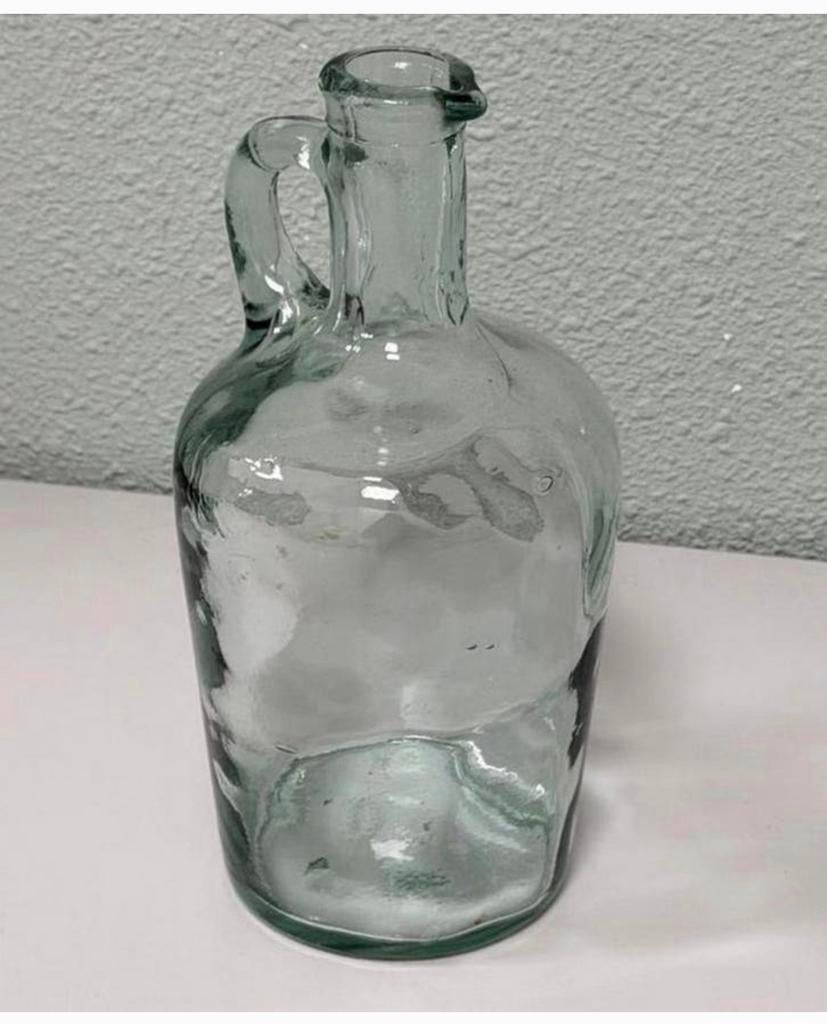 Vintage handgemaakte glazen kruik karaf fles 20cm decoratie, Ophalen of Verzenden