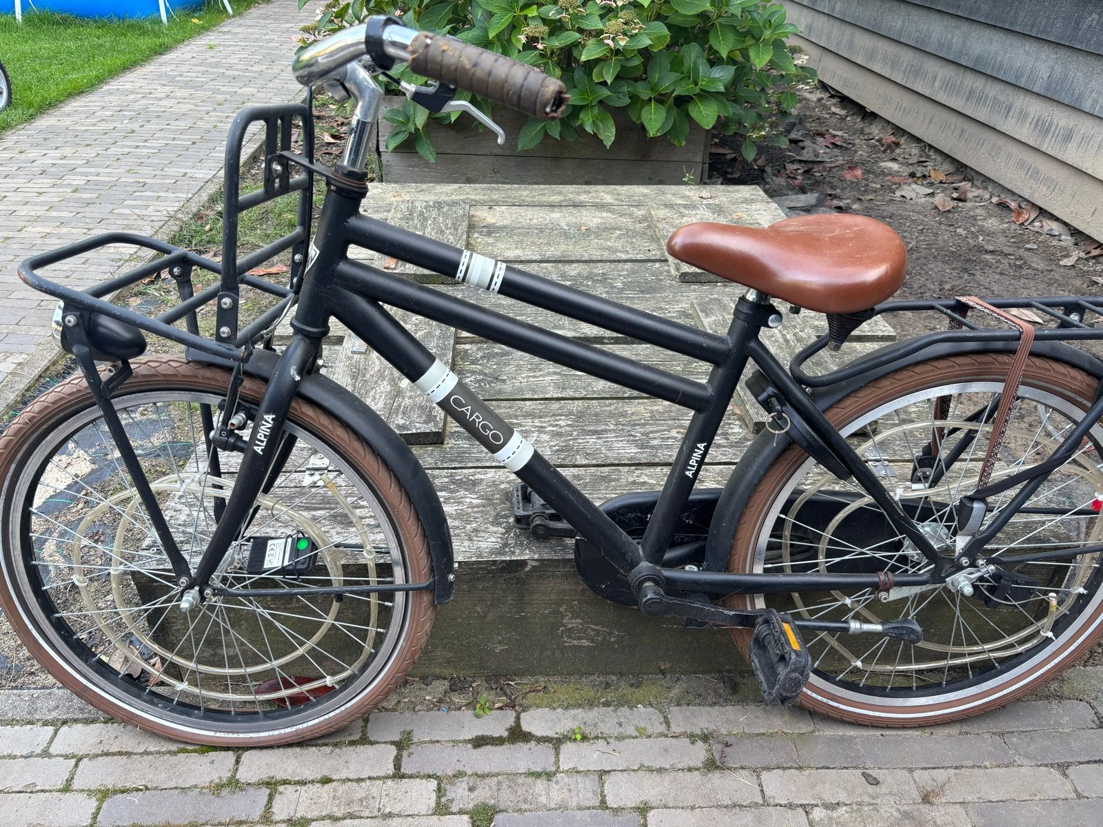 Alpina Cargo fiets - Zwart met bruin zadel, Gebruikt, Goederen, Trommelrem, Ophalen