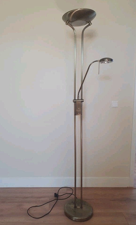 Stijlvolle bronzen vloerlamp met leeslamp, Ophalen, Gebruikt, Overige fittingen, Metaal